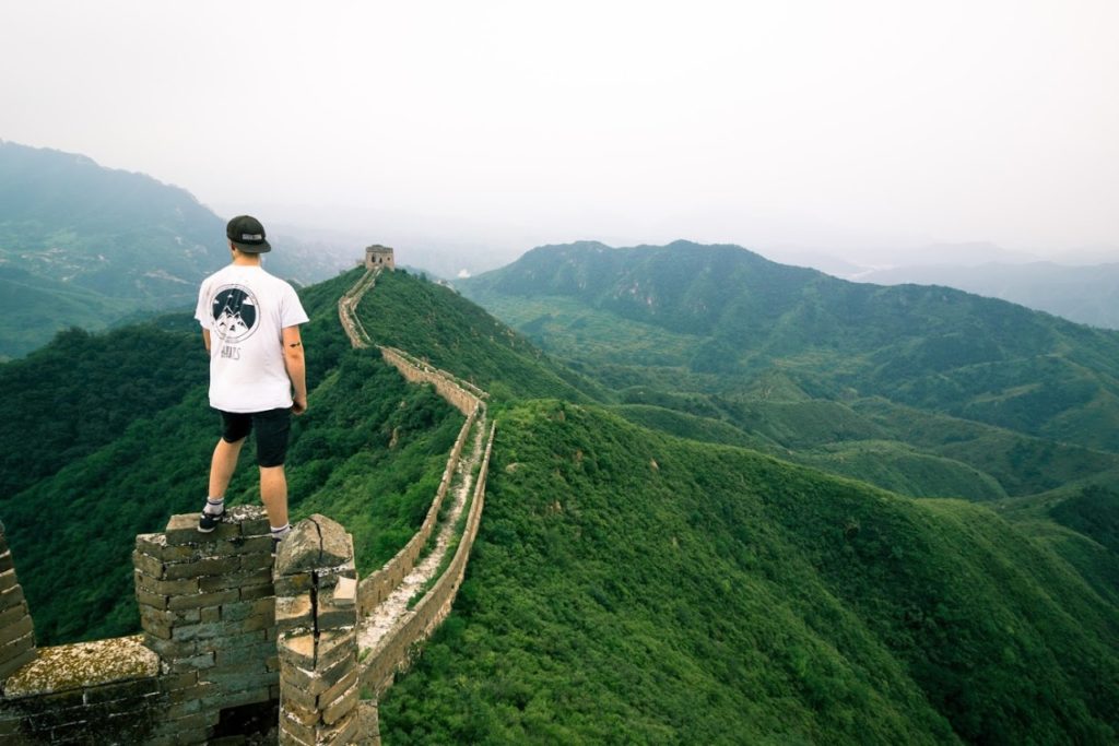 Traceur standing on the Great Wall of China